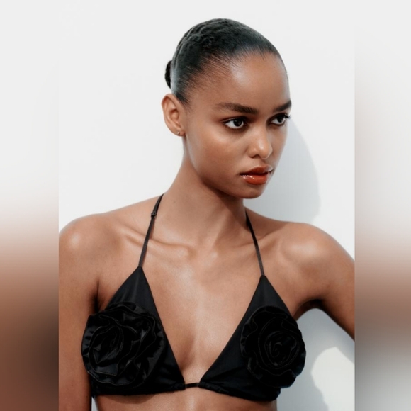 Zara Other - Zara Black Floral Detail Bikini Top